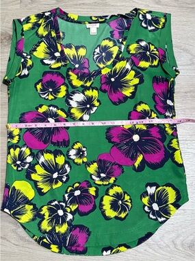 J. Crew Green Tank Top with Magenta and Yellow Floral Print